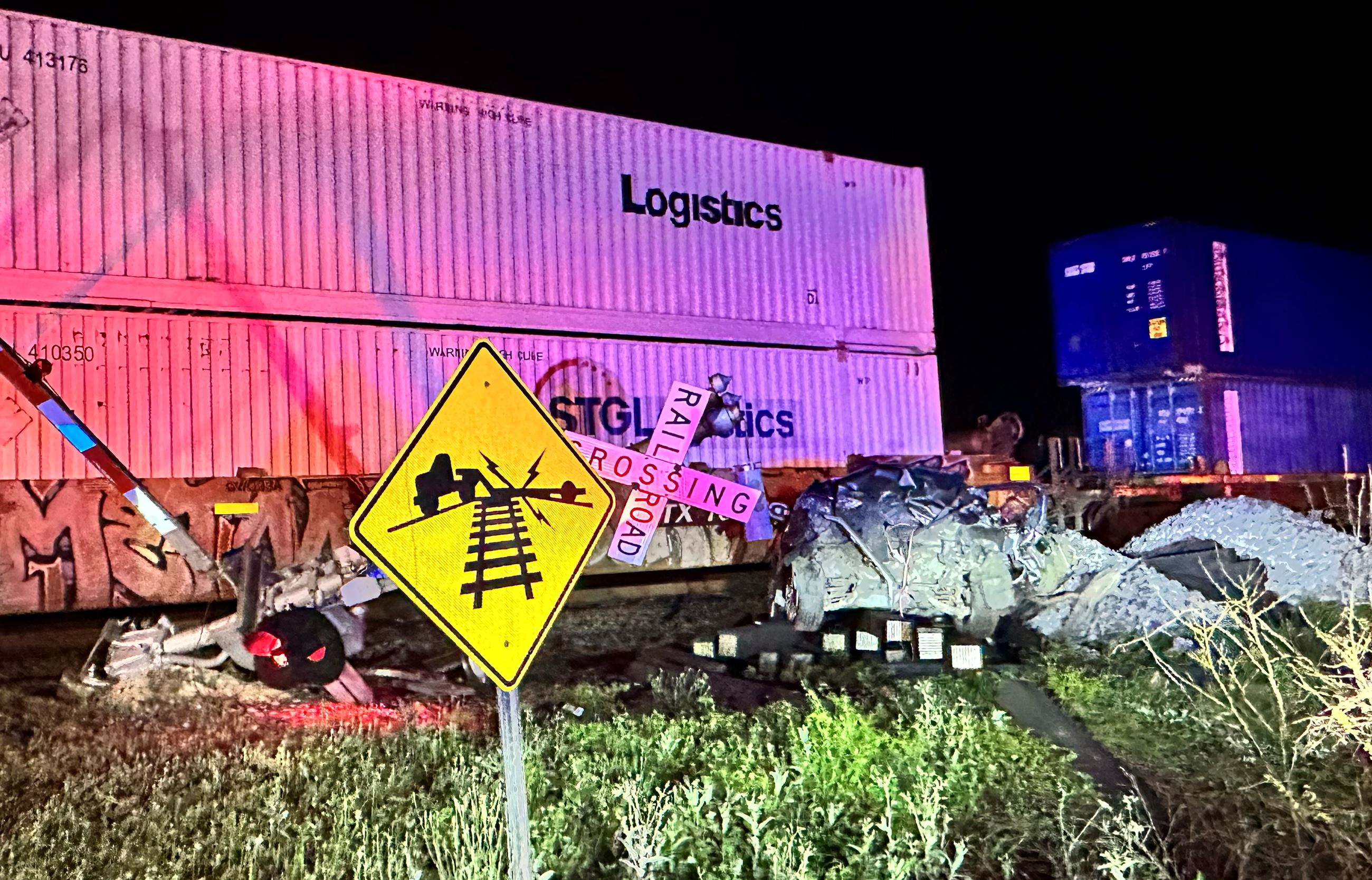 Vehicle struck by train