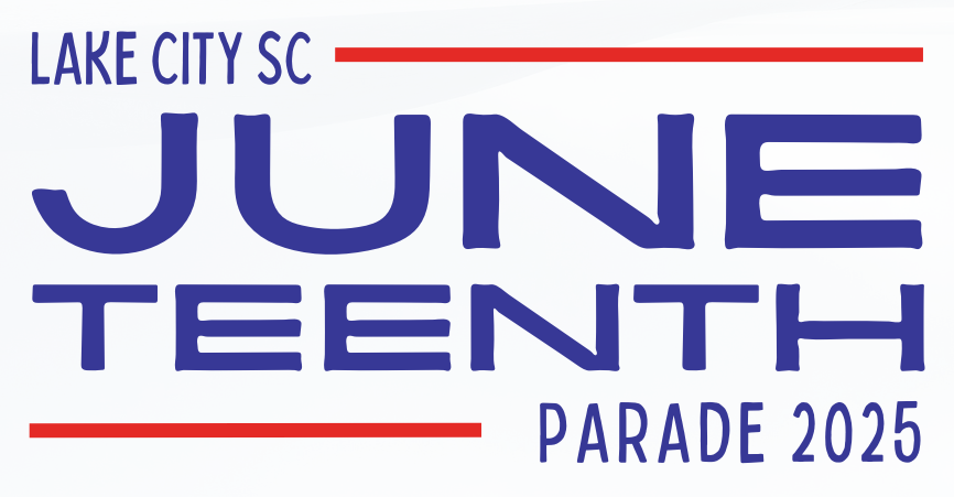Red, white, and blue logo featuring Juneteenth Parade text